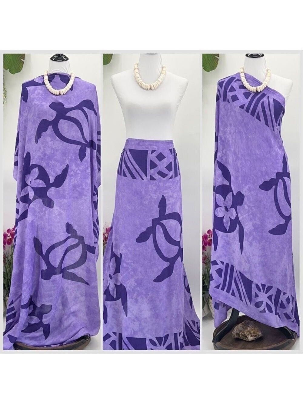 Purple Honu Tropical MAXI SARONG Kīkepa Pareo Beach Wrap Skirt